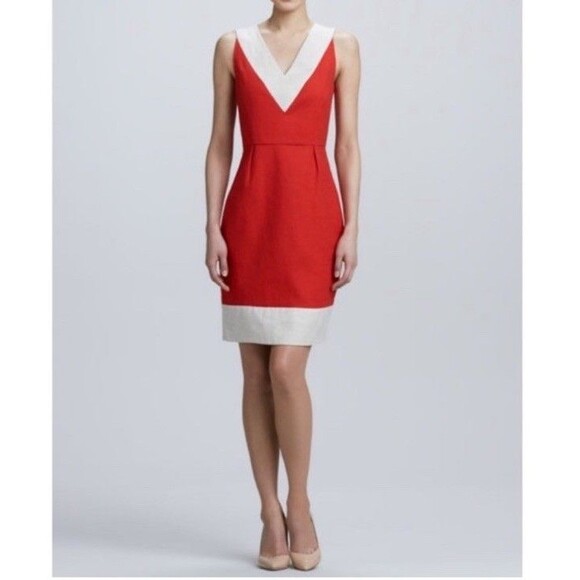 kate spade new york Dresses & Skirts - Kate Spade James Linen Sleeveless Colorblock Shift Dress Size 4 Red Beige $495